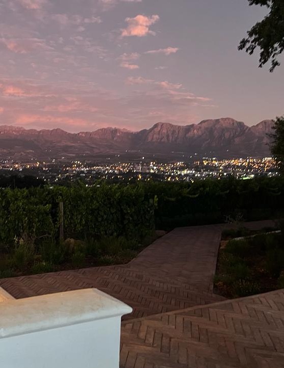 Paarl city lights at night with mountain backdrop